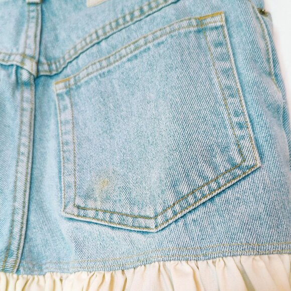 The Limited Upcycled Girls Denim & Cotton Skirt Horse Print Ruffle Hem Size 12 - Picture 5 of 11